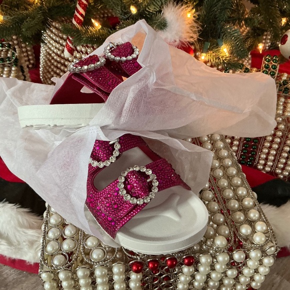 Betsey Johnson Pink Sparkling Slides 6 - Picture 1 of 2